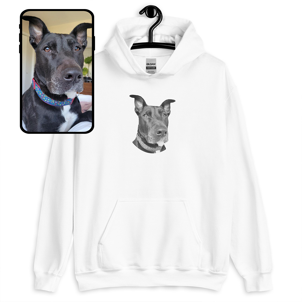Sweat-shirt à capuche | Portrait de chien noir et blanc