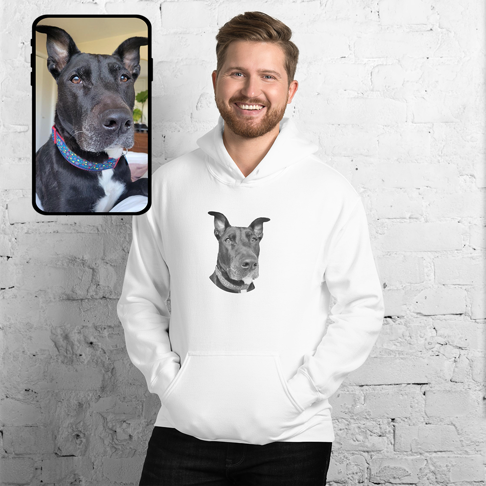 Sweat-shirt à capuche | Portrait de chien noir et blanc
