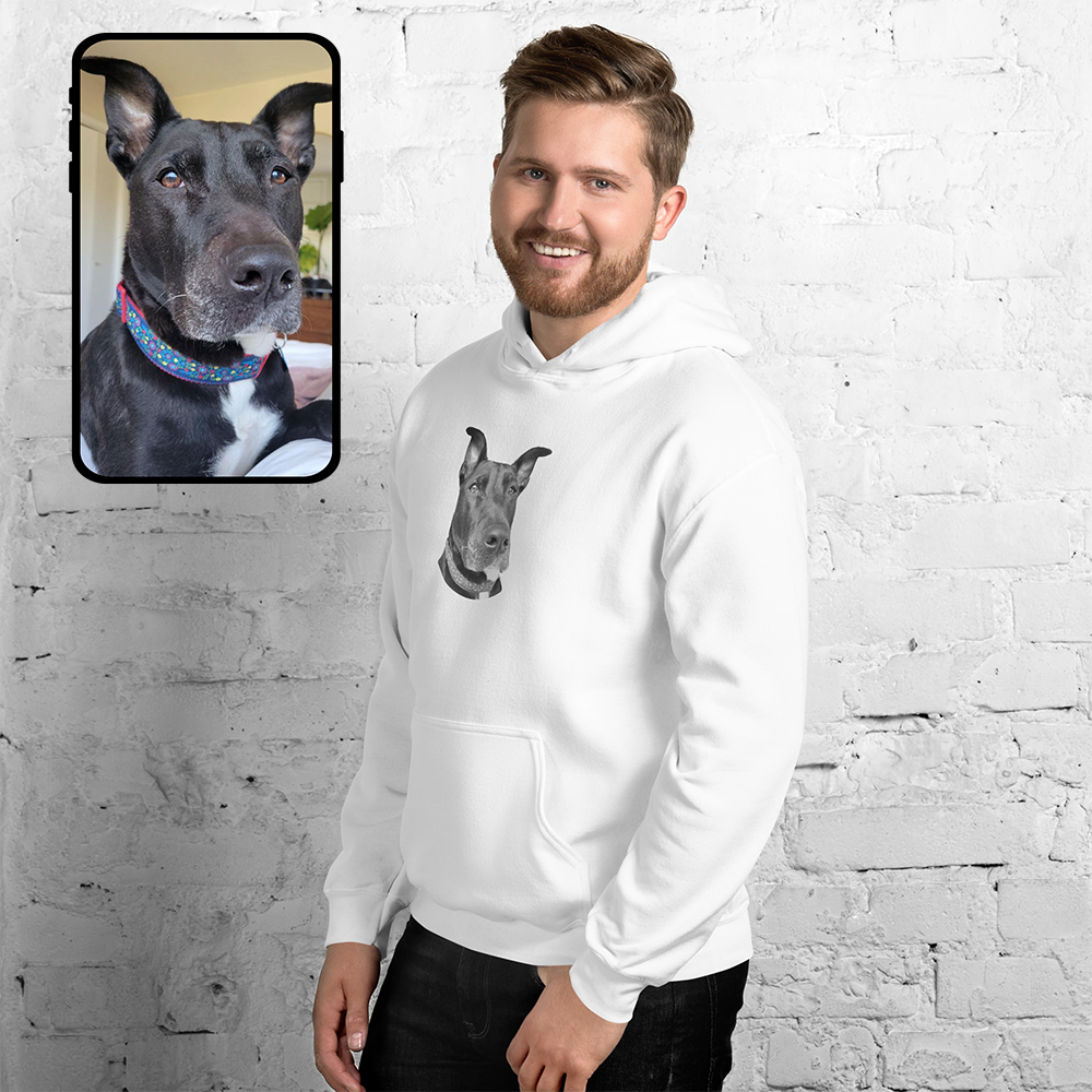 Sweat-shirt à capuche | Portrait de chien noir et blanc
