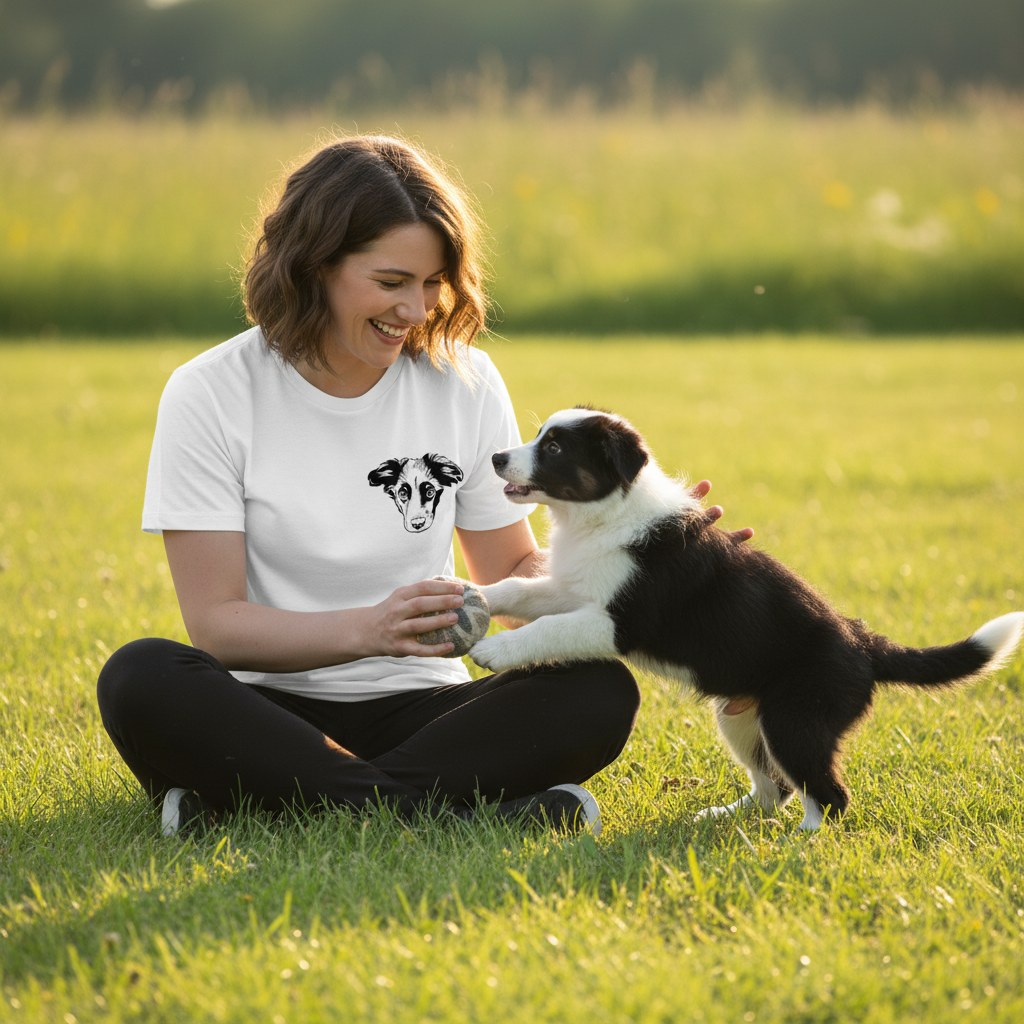 T-shirt 100 % coton pour femmes | Dessin au trait de chien personnalisé