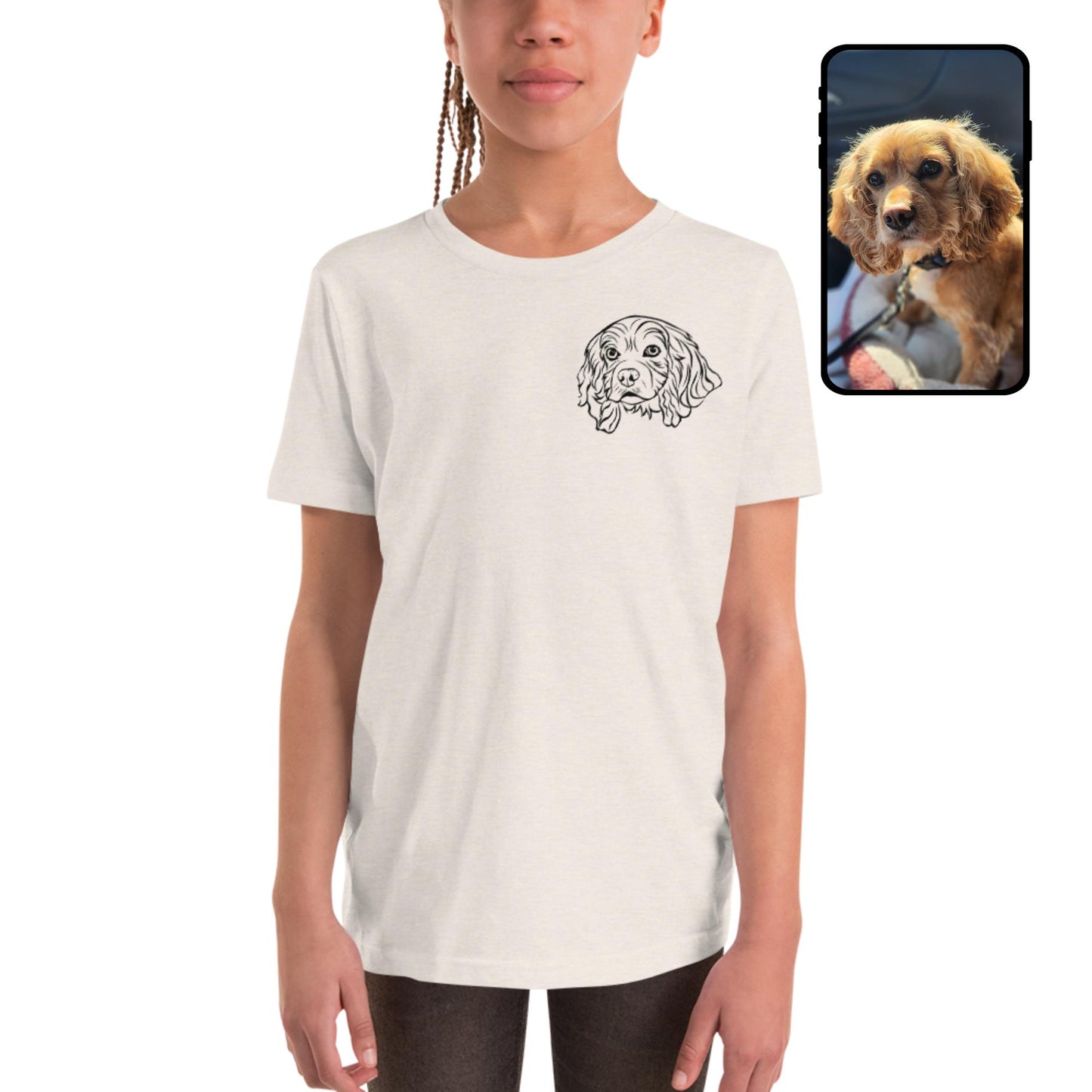 Youth T-Shirt | Custom Pet Face Line Art
