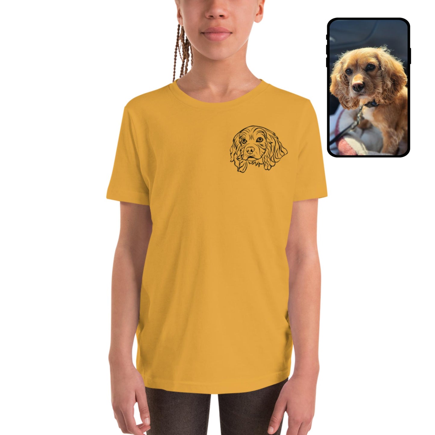 Youth T-Shirt | Custom Pet Face Line Art