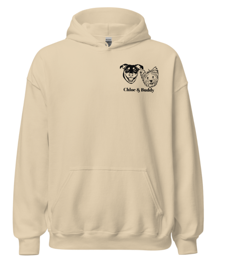 Hoodie Sweatshirt | Personalized Line Art with TWO Dog Faces!