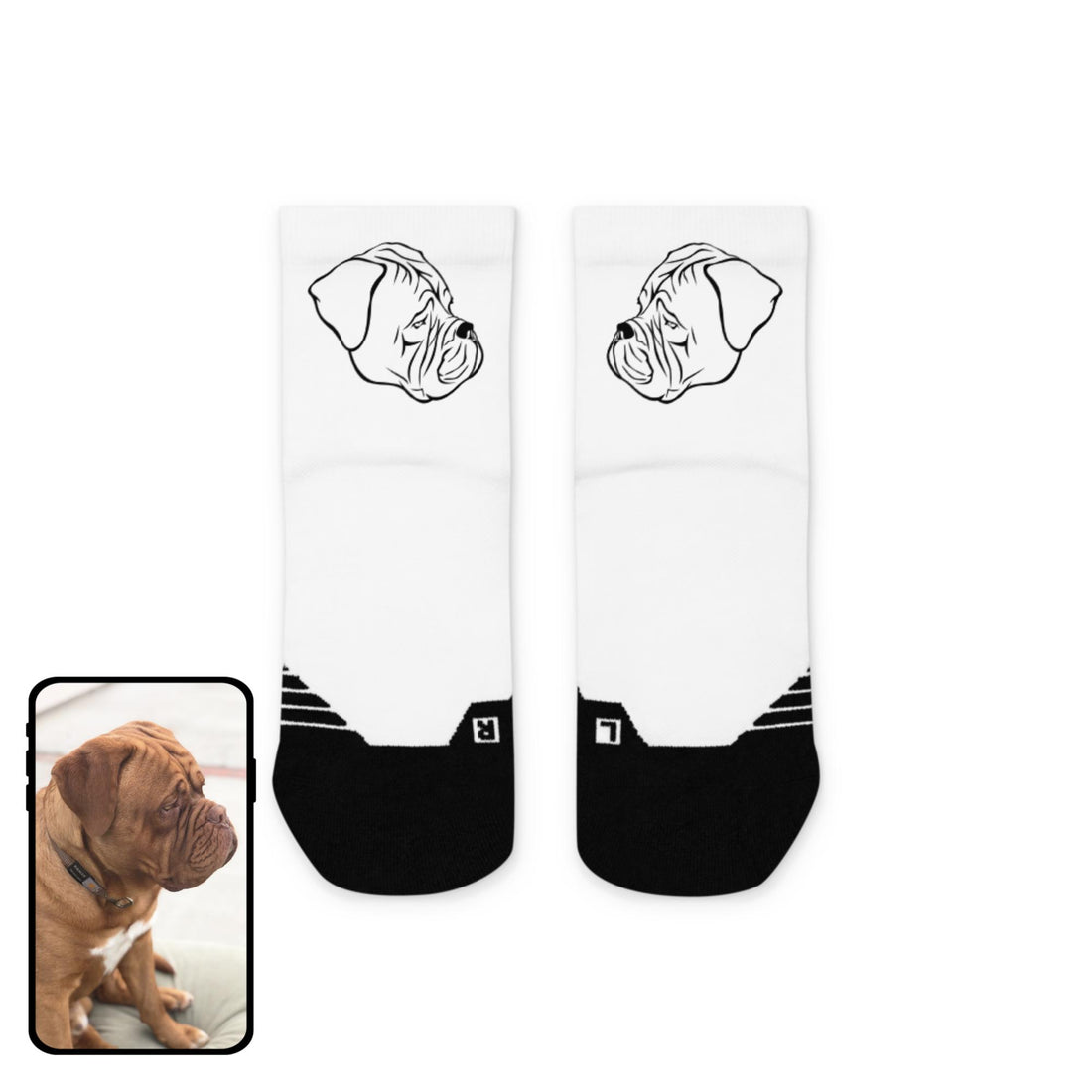 Chaussettes quart de longueur | Dessin au trait personnalisé pour animaux de compagnie