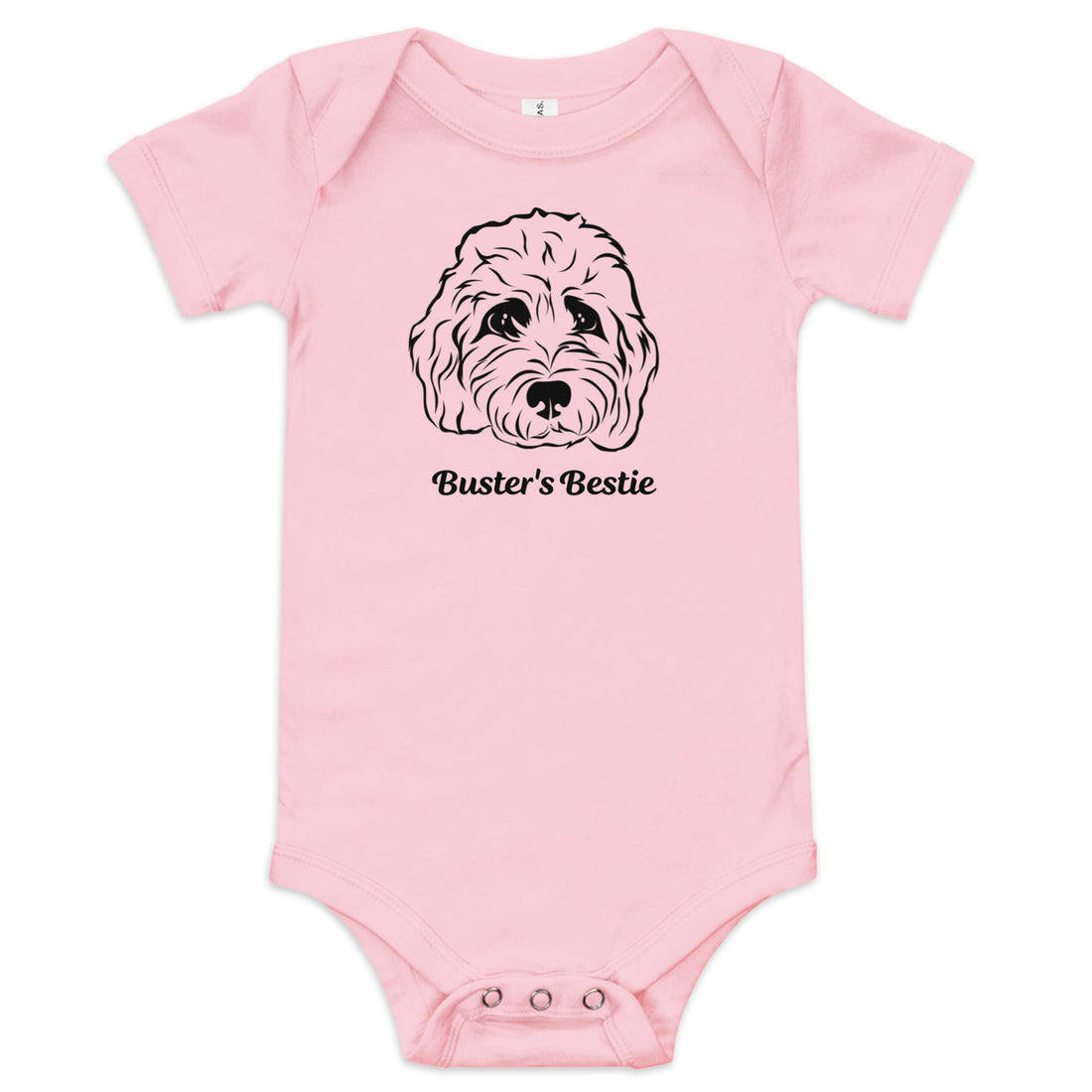 Pink baby onesie with custom pet line art - personalized dog face infant bodysuit for baby girl