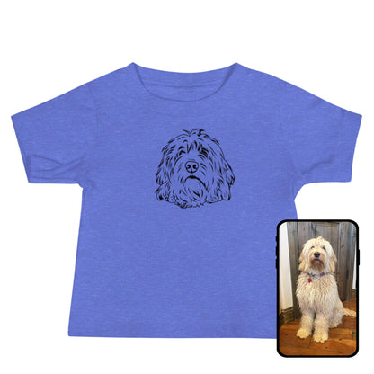Custom Pet Line Art Baby Short Sleeve Tee in Heather Columbia Blue