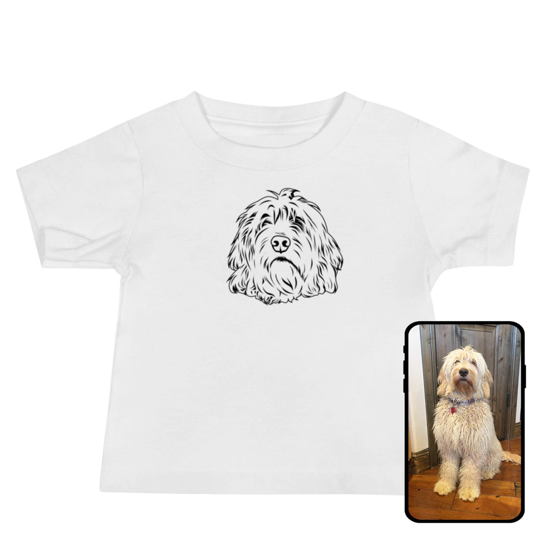 Custom Pet Line Art Baby Short Sleeve Tee in White
