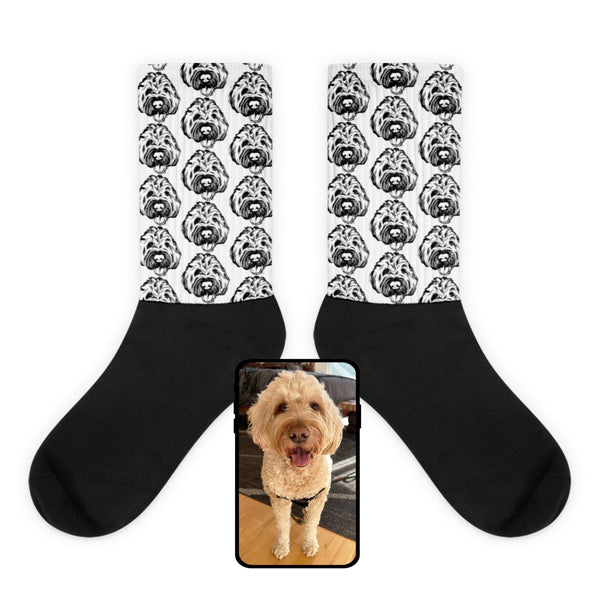 Black Crew Socks personalized with custom pet line art
