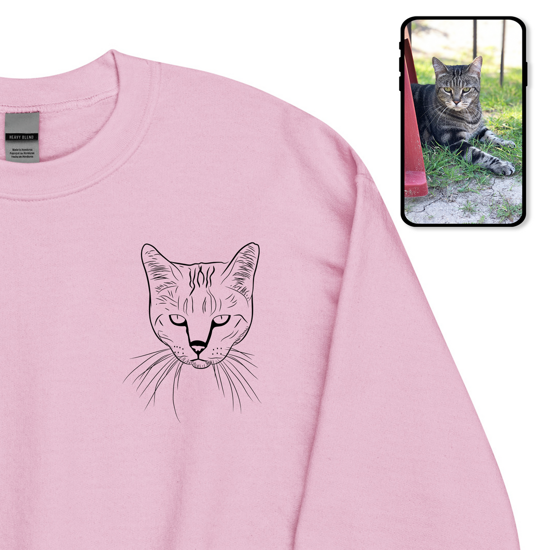 Sweat-shirt à col rond | Dessin au trait personnalisé pour animaux de compagnie