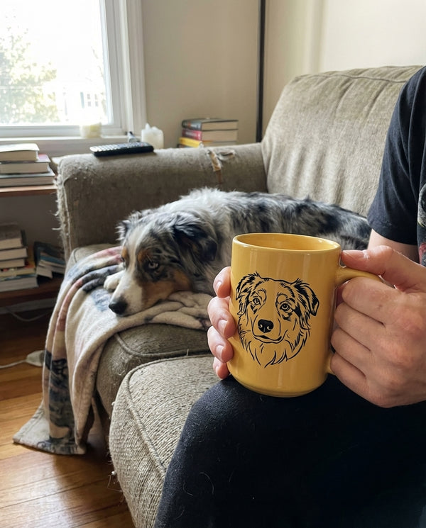 Coffee Mug Colorful Mug with Custom Dog Line Art featuring a custom pet portrait