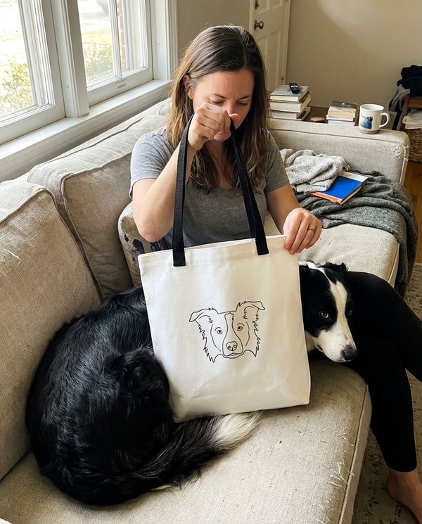 Premium Tote Bag Personalized Pet Portrait featuring a custom pet portrait