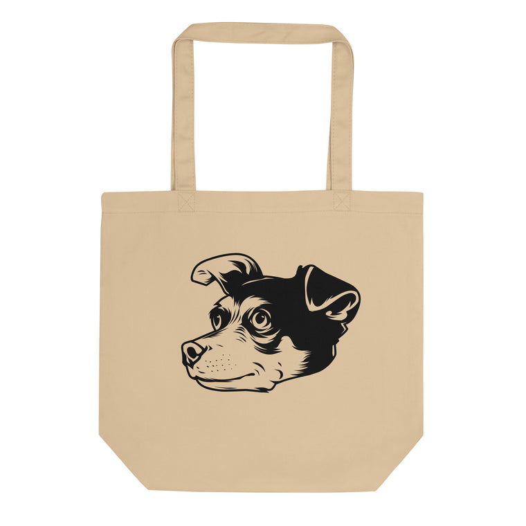 Tote bag mockup with a printed custom dog portrait
