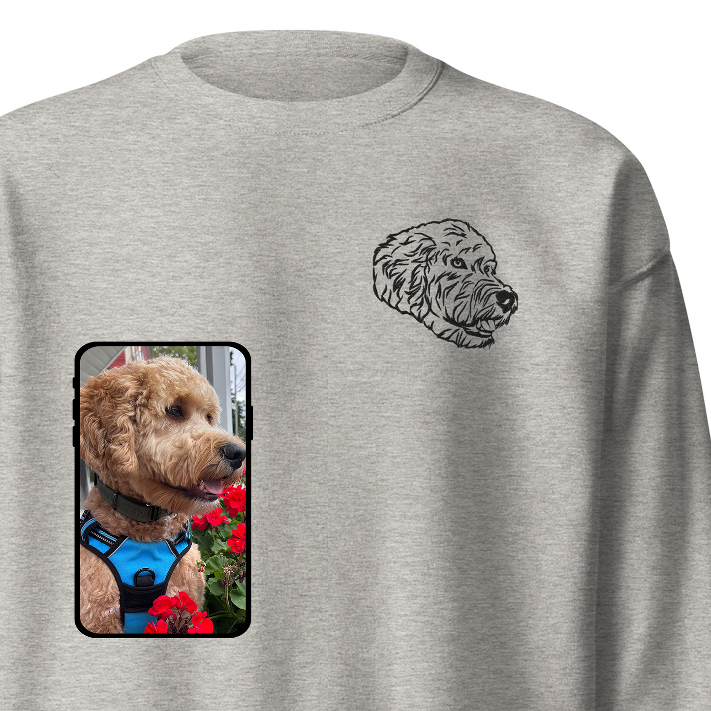 Embroidered Crew Neck Sweatshirt | Custom Line Art