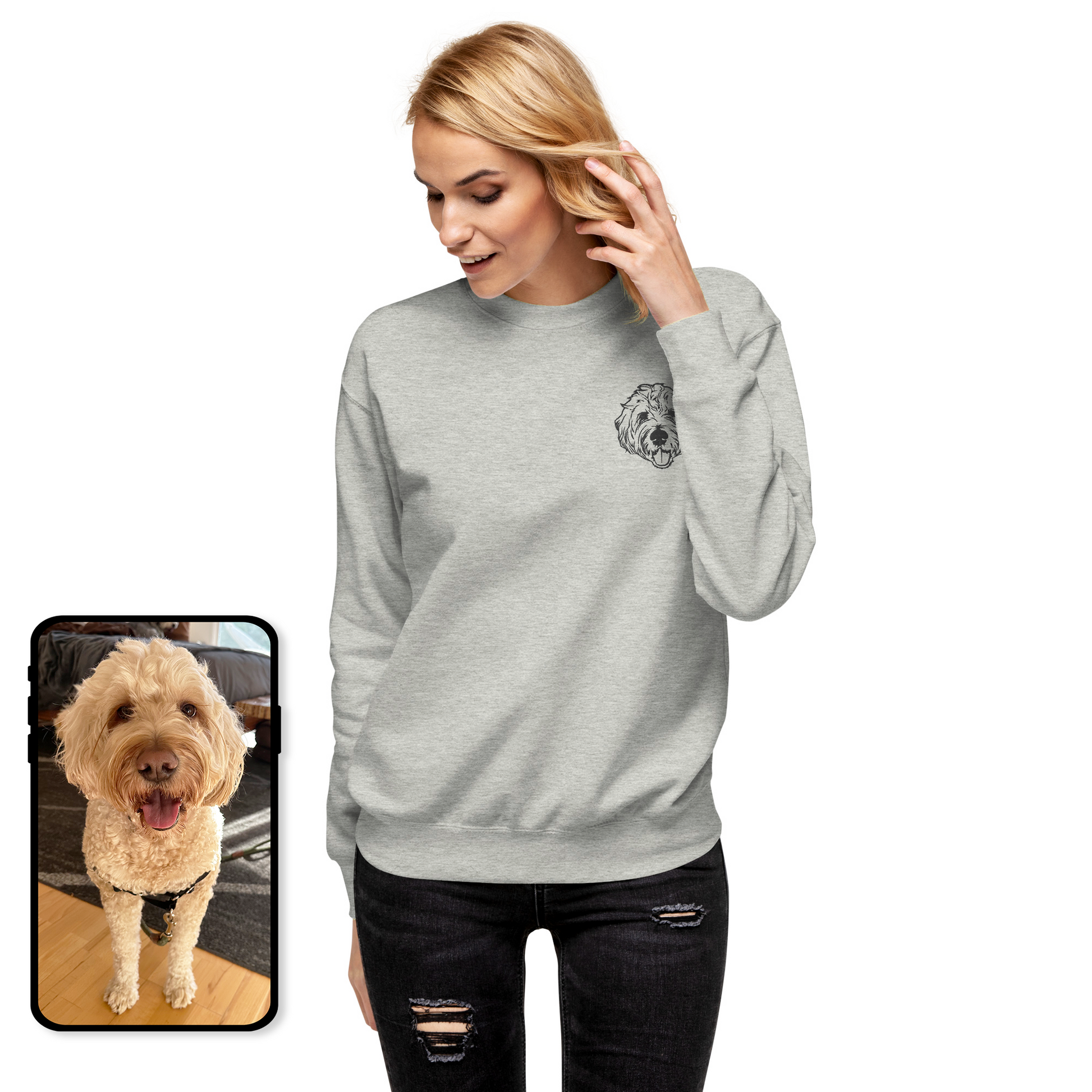 Embroidered Photo Zip up Hoodies, Personalised Pet Sketch From