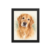 Golden retriever watercolor portrait in the 8 × 10 inch black frame