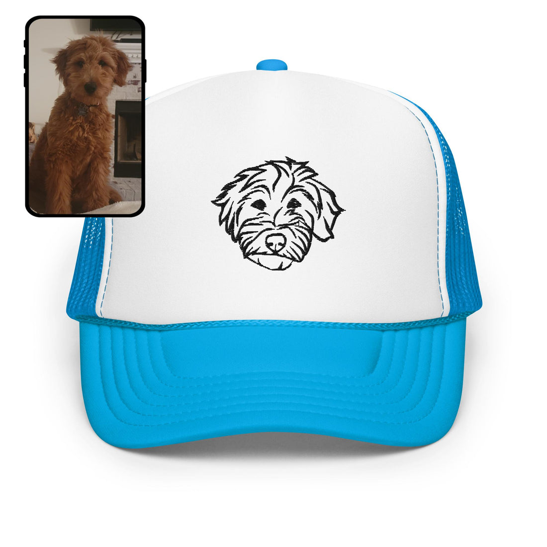 Chapeau de camionneur brodé | Dessin au trait personnalisé pour animaux de compagnie