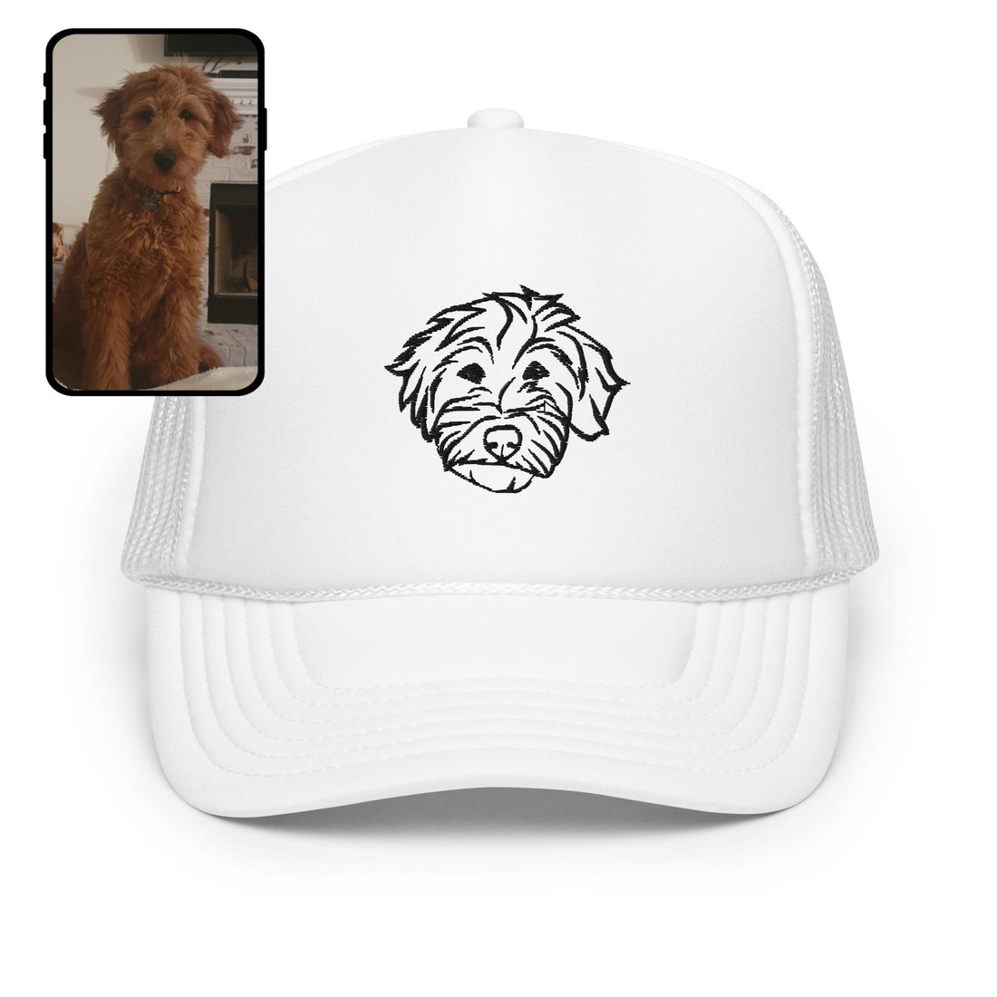 Chapeau de camionneur brodé | Dessin au trait personnalisé pour animaux de compagnie