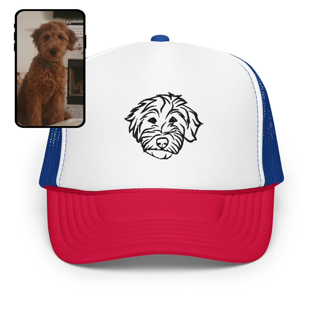 Chapeau de camionneur brodé | Dessin au trait personnalisé pour animaux de compagnie