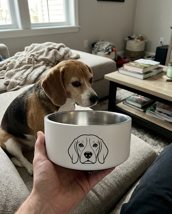 Food Bowl Customized Dog Line Art Dish featuring a custom pet portrait