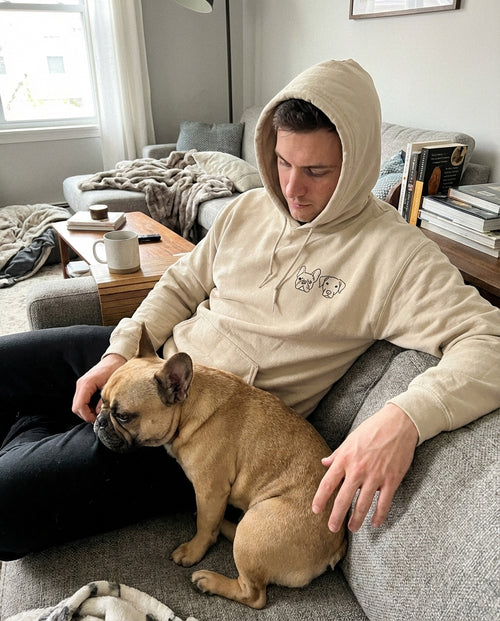 Hoodie Sweatshirt Personalized Line Art with TWO Dog Faces! with a custom pet portrait on the left chest