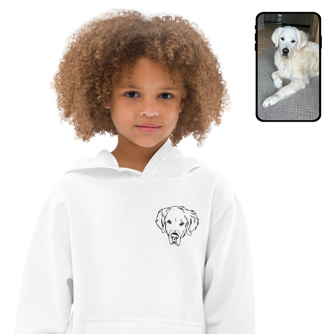 Sweat-shirt à capuche en polaire pour enfants | Dessin au trait de visage de chien personnalisé
