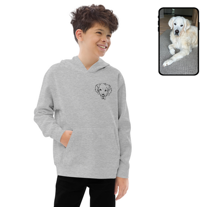 Kids Fleece Hoodie Sweatshirt | Custom Dog Face Line Art