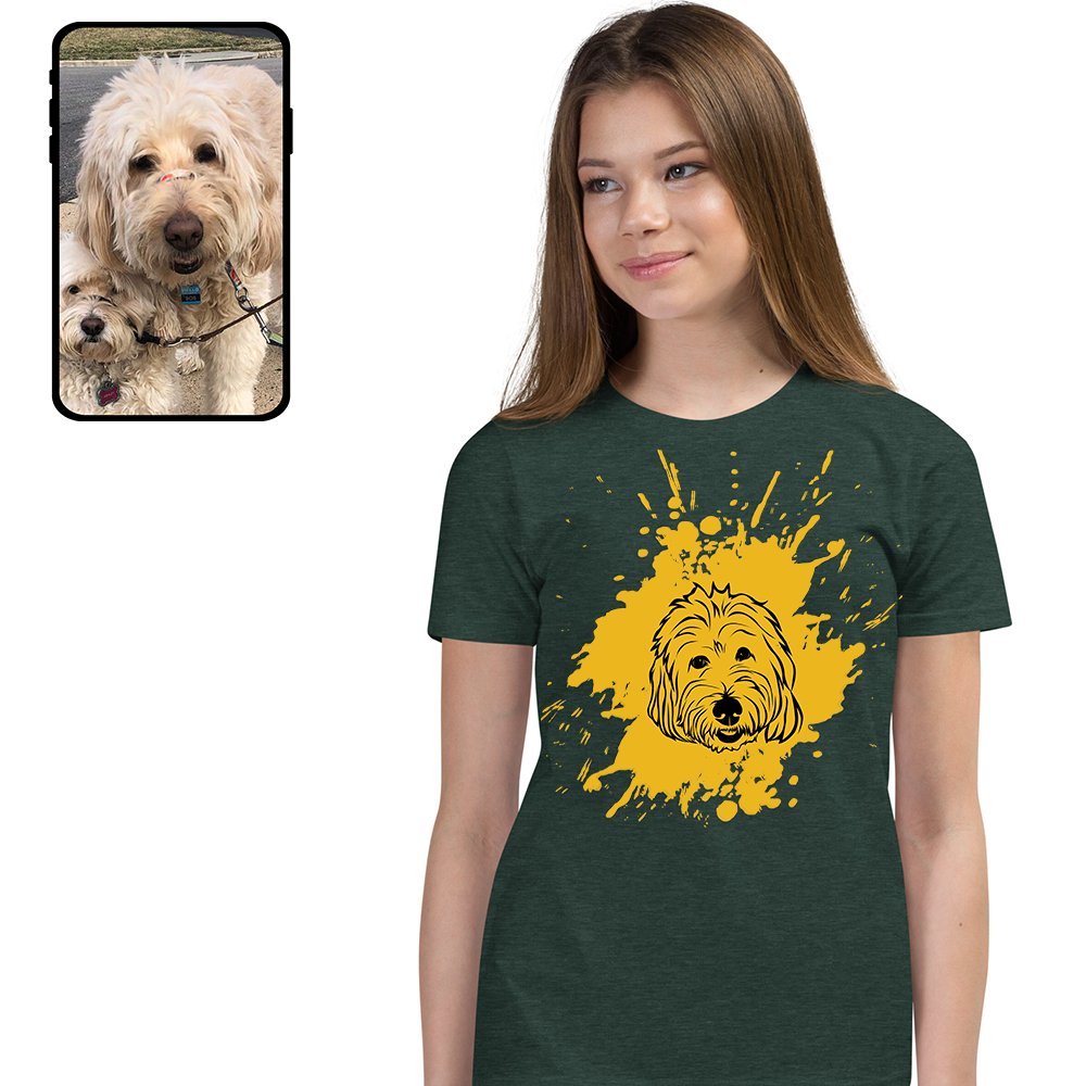 Kids Splash Tee | Custom Dog Face Line Art