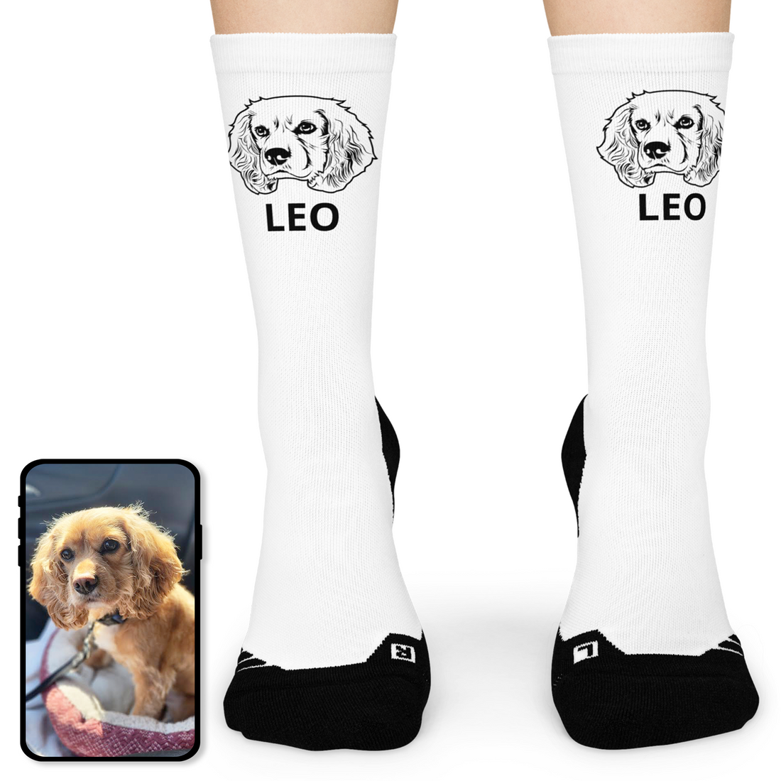 Calcetines de tripulación | Arte lineal personalizado para mascotas
