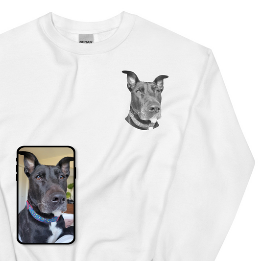 Crew Neck Sweatshirt | Personalized Pet Portrait - Black & White