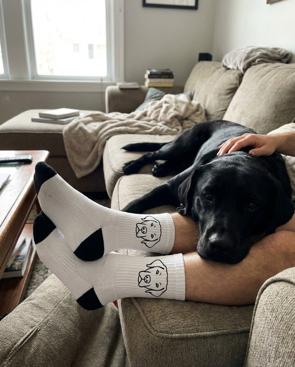 Quarter Length Socks Custom Pet Line Art featuring a custom pet portrait