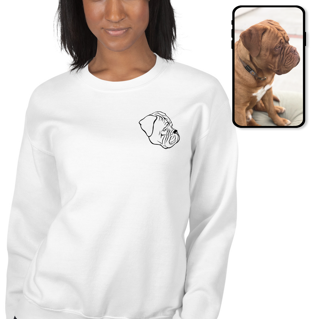 Sweat-shirt à col rond | Dessin au trait personnalisé pour animaux de compagnie