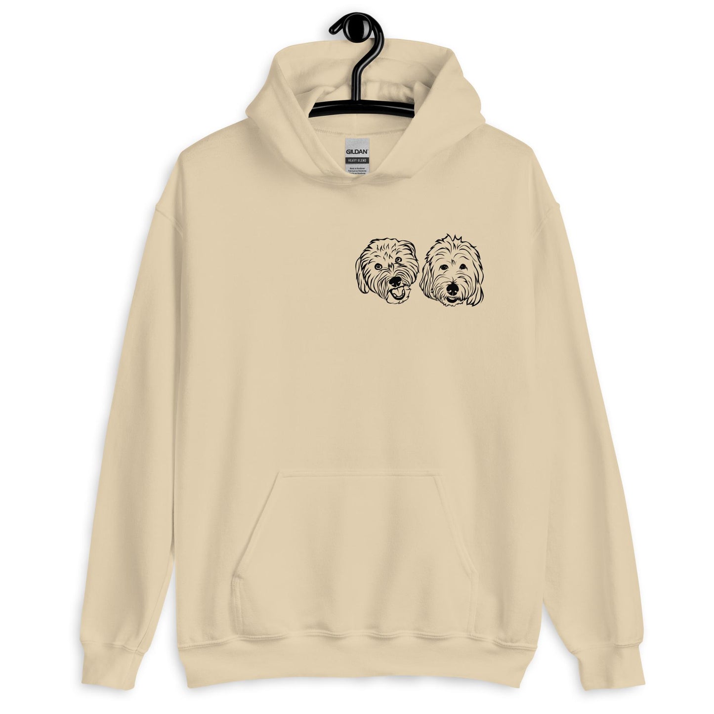 Sweat-shirt à capuche | Dessin au trait personnalisé avec DEUX visages de chien !