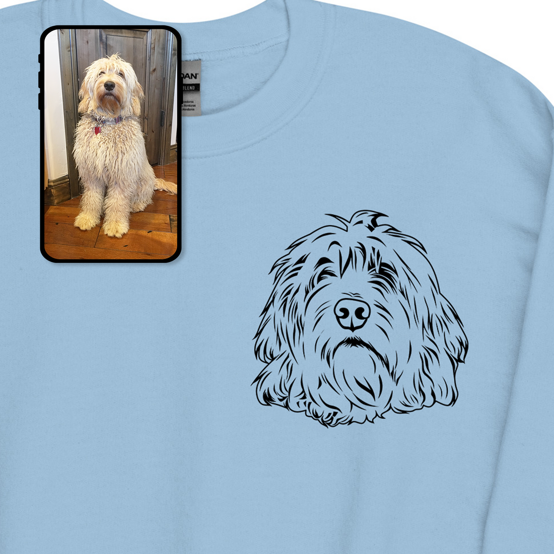 Sweat-shirt à col rond | Dessin au trait personnalisé pour animaux de compagnie