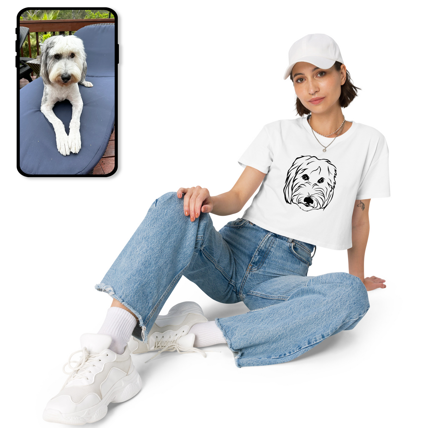 Crop Top | Personalized Pet Line Art T-Shirt