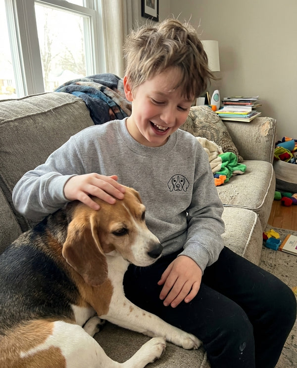 Kids Crewneck Sweatshirt Custom Line Art Sweatshirt with a custom pet portrait on the left chest