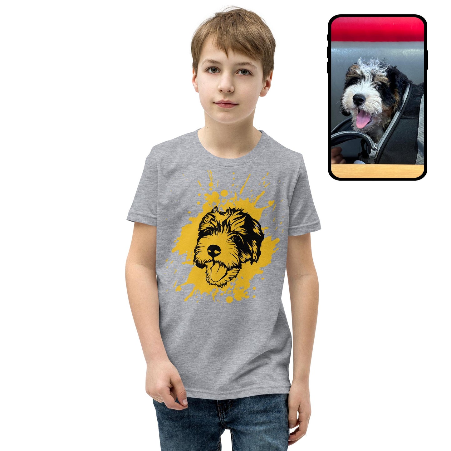 Kids Splash Tee | Custom Dog Face Line Art