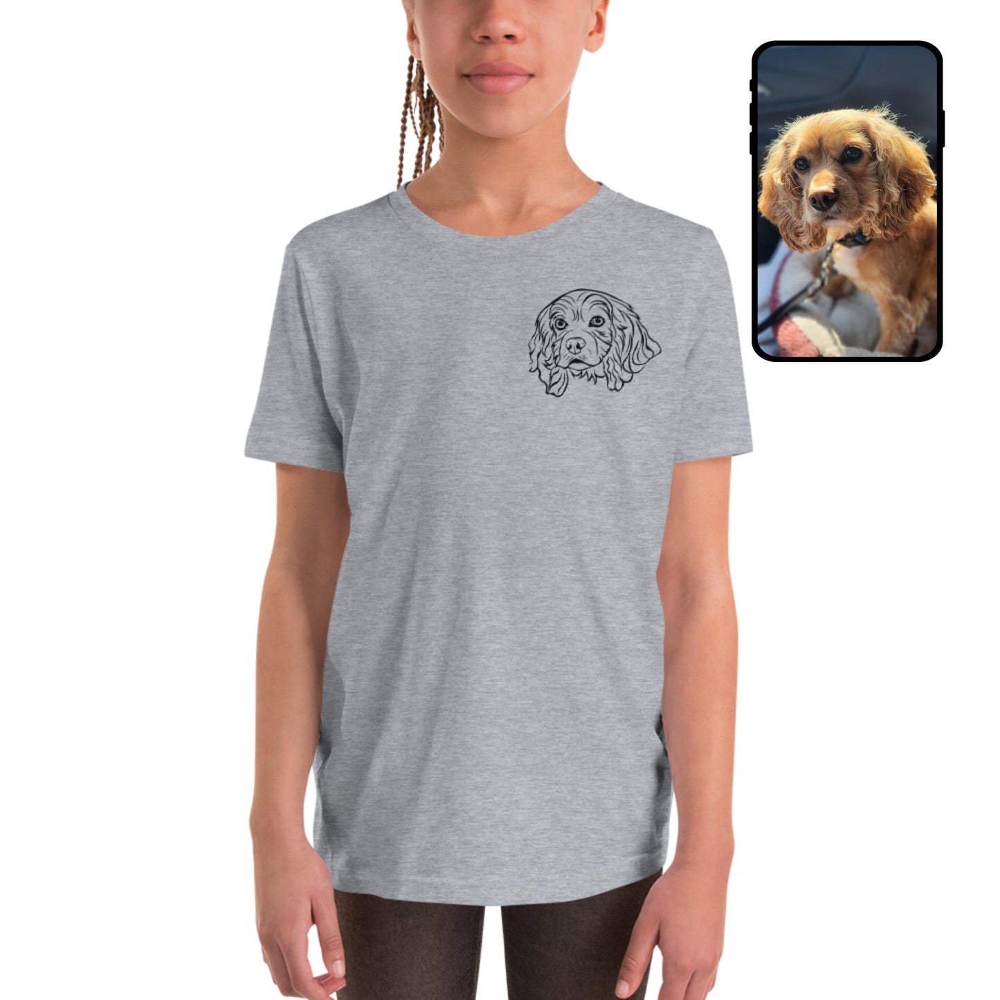 Youth T-Shirt | Custom Pet Face Line Art